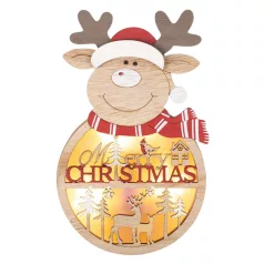   Home KLW 21 R ajtódísz, ablakdísz, fa, rénszarvas forma, 4 db LED, lézervágott, kapcsolható