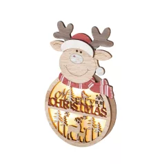   Home KLW 21 R ajtódísz, ablakdísz, fa, rénszarvas forma, 4 db LED, lézervágott, kapcsolható