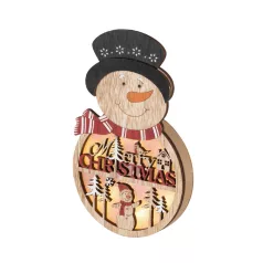   Home KLW 21 S ajtódísz, ablakdísz, fa, hóember forma, 4 db LED, lézervágott, kapcsolható