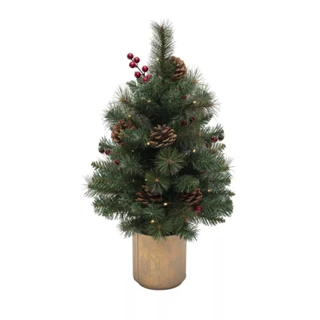 Home KMF60BLED elemes műfenyő tobozokkal, LED-ekkel, 60cm magas, 30db melegfehér LED, 8 program, 2D tűlevelek, elemes tápellátás, beltéri kivitel