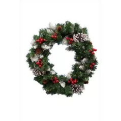   HOME KMK45LED LED-es műkoszorú, 45 cm, 35 db melegfehér LED, 8 programos, időzítés, 2D tűlevél, elemes tápellátás, beltéri kivitel
