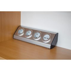   Home KNV 03/USB szerelhető konyhai hálózati elosztó USB aljzatokkal, 3 védőérintkezős és 2 USB aljzat, rozsdamentes acél, felszerelés sarokba is, max. 3680 W, 