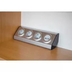   Home KNV 03/USB szerelhető konyhai hálózati elosztó USB aljzatokkal, 3 védőérintkezős és 2 USB aljzat, rozsdamentes acél, felszerelés sarokba is, max. 3680 W, 