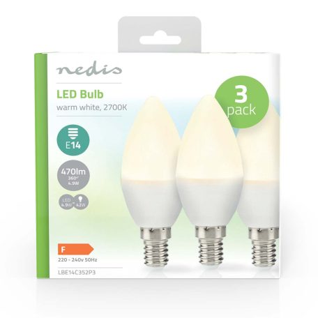 LED-es izzó E14 | Gyertya | 4.9 W | 470 lm | 2700 K | Meleg Fehér | Homályos | 3 db