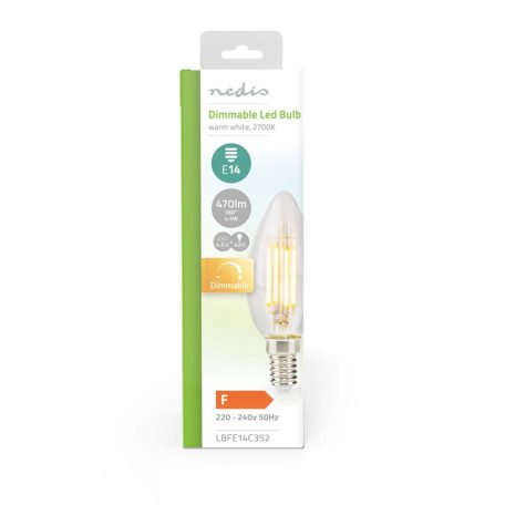 LED lámpa Izzó E14 | Gyertya | 4.5 W | 470 lm | 2700 K | Állítható fényerõ | Meleg Fehér | Retro Stílus | 1 db | Egyértelmű