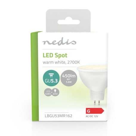 LED-es izzó GU5.3 | Spot | 5.8 W | 450 lm | 2700 K | Meleg Fehér | Egyértelmű | A csomagolásban található lámpák száma: 1 db