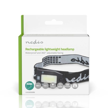 LED fejlámpa | Elemes Áramellátás / USB-áramellátású | 3.7 V DC | Elemmel | Újratölthető | Névleges fényáram: 180 lm | Világítás hatóköre: 20 m