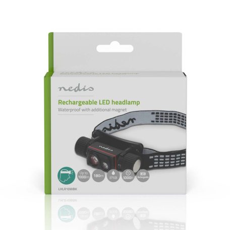 LED fejlámpa | Elemes Áramellátás / USB-áramellátású | 3.7 V DC | Elemmel | Újratölthető | Névleges fényáram: 1000 lm | Világítás hatóköre: 180 m