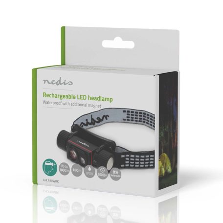 LED fejlámpa | Elemes Áramellátás / USB-áramellátású | 3.7 V DC | Elemmel | Újratölthető | Névleges fényáram: 1000 lm | Világítás hatóköre: 180 m