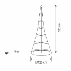   HOME LKD480TREE LED-es fénypiramis, 3,2 m, 480db melegfehér LED, 8 program, időzítő, IP44, adapteres tápellátás, kül- és beltéri kivitel