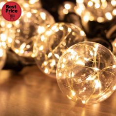   Home LPL 10 GLOBE micro LED-es fényfüzér, 4,5 m / 200 db melegfehér micro LED, víztiszta búra, sorolható, fekete gumivezeték, adapter, kül- és beltéri kivitel