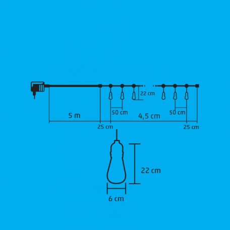 Home LPL 10 PAPAYA filament LED-es fényfüzér, 4,5 m / 10 db melegfehér filament LED, víztiszta búra, sorolható, fekete gumivezeték, adapter, kül- és beltéri kivitel