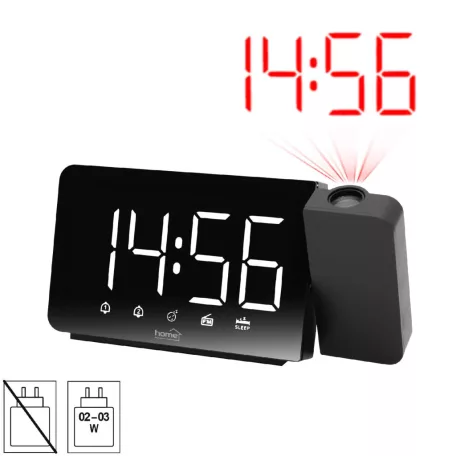 Home LTCRP03 rádiós LED ébresztőóra projektorral, változtatható fényerő, körbe forgatható vetítési pozíció, két ébresztési idő, FM rádió, bip-bip vagy rádiós ébresztés