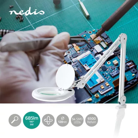 Nagyító asztali lámpa | Lencse erőssége: 3 Dioptria | 6500 K | 9 W | 720 lm | Fehér