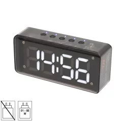   Home MECHACLOCK ébresztőóra multimédia lejátszóval, 3 W, fehér LED kijelző, FM rádió, BT, microSD, USB-C, ~15 óra üzemidő