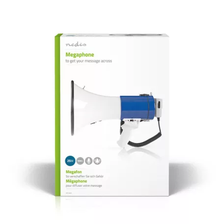 Megafon | Maximális hatótáv: 1500 m | Maximális hangerő szabályozás: 135 dB | Levehető Mikrofon | Beépített sziréna | Váll pánt | Fehér / Kék