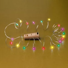   Home MLD 20/M micro LED-es fényfüzér, 2 m / 20 db színes micro LED, állófényű, átlátszó vezeték, gombelemes, beltéri kivitel