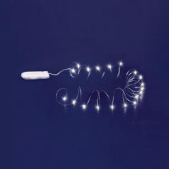   Micro LED-es elemes füzér, lapos elemtartóval, hidegfehér