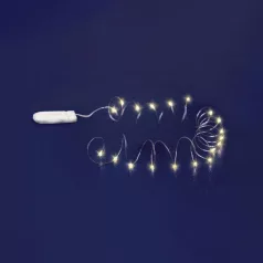   Home MLF 20/WW micro LED-es fényfüzér, 2 m / 20 db melegfehér micro LED, állófényű, átlátszó vezeték, gombelemes, lapos elemtartó, beltéri kivitel