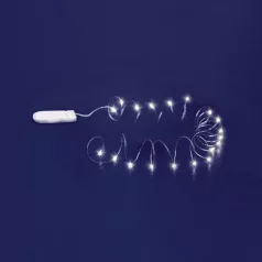   Home MLF 26/WH micro LED-es fényfüzér, 2 m / 20 db hidegfehér micro LED, állófényű, átlátszó vezeték, időzíthető, gombelemes, lapos elemtartó, beltéri kivitel