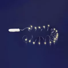   Home MLF 26/WW micro LED-es fényfüzér, 2 m / 20 db melegfehér micro LED, állófényű, átlátszó vezeték, időzíthető, gombelemes, lapos elemtartó, beltéri kivitel