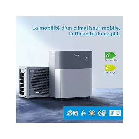 Midea PortaSplit Hordozható split klíma 3,6kw hűtő-fűtő ionizáció funkció, WIFI Tuya smart app, max 60nm-ig Midea MMCS-12HRN8-QRD0