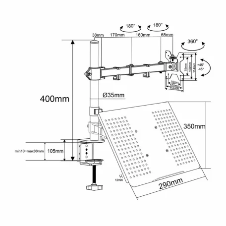 Asztali Monitor Tartó | Notebook | 1 Képernyő | 15 - 32 " | 75x75 / 100x100 | Interaktív