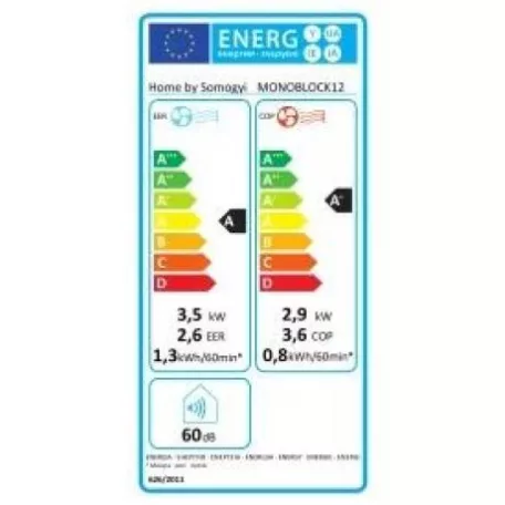 HOME MONOBLOCK12 monoblokkos hűtő-fűtő klíma, 3,5 kW, 4 üzemmód, PTC kiegészítő fűtés, wifi, távirányító, LED kijelző