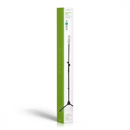 Mikrofon állvány | Láb Alap | Magasság tartomány: 950-1650 mm | Maximális kar hosszúság: 800 mm | ABS / Alumínium | Fekete