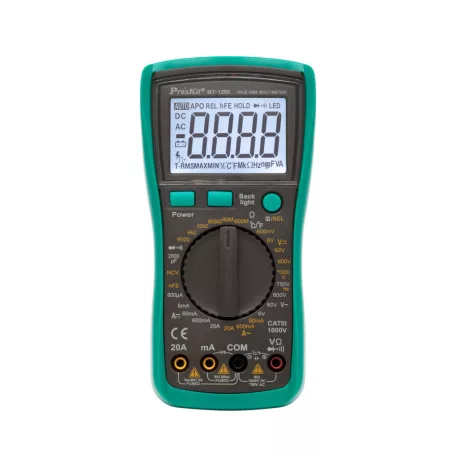 Pro’skit MT-1280 professzionális multiméter, AC/DC áram, feszültség, ellenállás, frekvencia, kapacitás, hőmérséklet, dióda, tranzisztor mérése