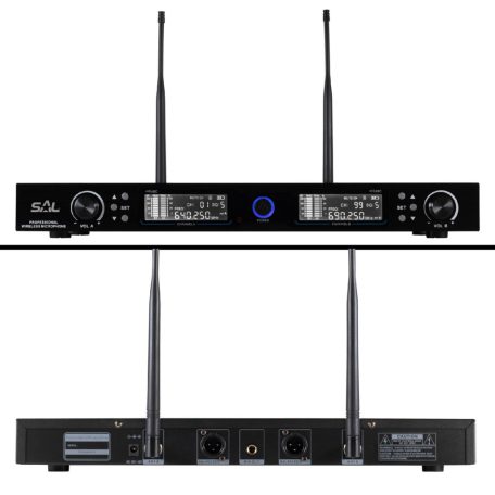 SAL MVN 910 vezeték nélküli mikrofonszett, digitális zajszűrés, 2x100 csatorna, ~140 m hatótáv, UHF frekvenciasáv, rack kompatibilis