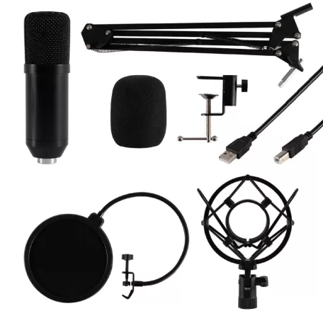 SAL M 100USB mikrofonszett, forgatható asztali állvány, rezgéscsillapított, dupla rétegű popup filter, Plug & Play, kondenzátormikrofon