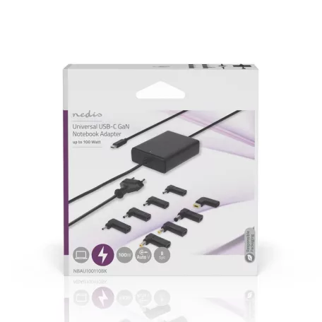 Notebook adapter | GaN | 100 W | 5 / 9 / 12 / 15 / 20 V DC | 3.0 / 5.0 A | Alkalmas erre: Notebook / Okostelefon / Tablet | Euro / C-típus (CEE 7/16)