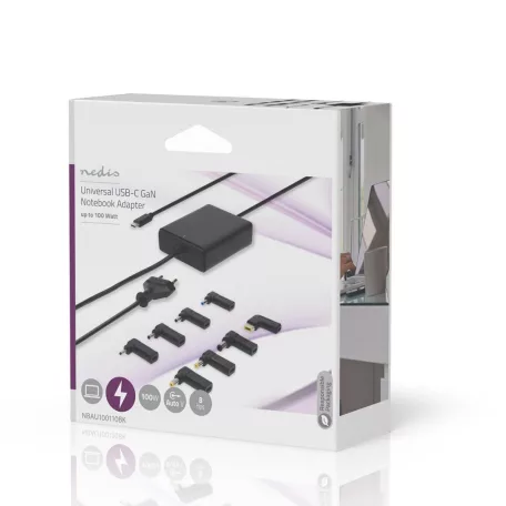 Notebook adapter | GaN | 100 W | 5 / 9 / 12 / 15 / 20 V DC | 3.0 / 5.0 A | Alkalmas erre: Notebook / Okostelefon / Tablet | Euro / C-típus (CEE 7/16)