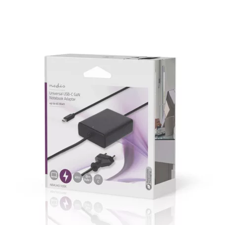 Notebook adapter | GaN | 45 W | 5 / 9 / 12 / 15 / 20 V DC | 2.25 / 2.33 / 2.92 / 3.0 A | Alkalmas erre: Notebook / Okostelefon / Tablet | Euro / C-típus (CEE 7/16)