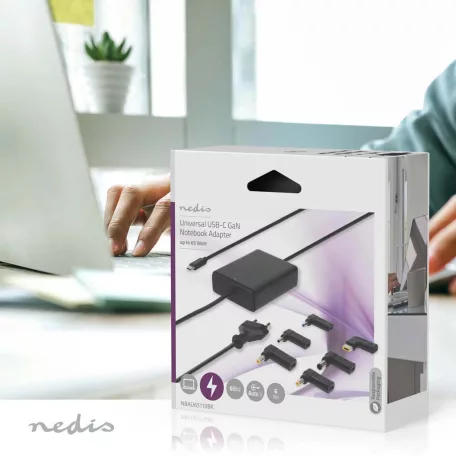 Notebook adapter | GaN | 65 W | 5 / 9 / 12 / 15 / 20 V DC | 2.4 / 3.0 / 3.25 A | Alkalmas erre: Notebook / Okostelefon / Tablet | Euro / C-típus (CEE 7/16)