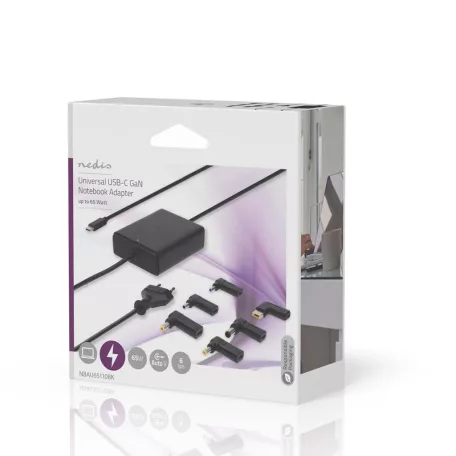 Notebook adapter | GaN | 65 W | 5 / 9 / 12 / 15 / 20 V DC | 2.4 / 3.0 / 3.25 A | Alkalmas erre: Notebook / Okostelefon / Tablet | Euro / C-típus (CEE 7/16)