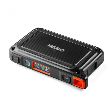 NEBO NEB-PST-0004-G Rambler PS100, PowerBank, 95,9 Wh, 2x USB-A (2,4 A), 1x USB-C PD (45W), szolárpanel kompatibilis, 385 lm lámpa