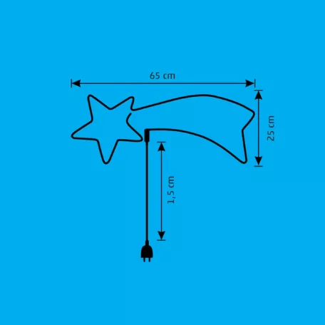 Home NEON 1 hullócsillag figura, LED-es neon fény, két oldalú, fém váz, IP44, kültéri, beltéri, jégkék