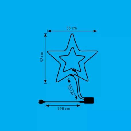 Home NEON 3 csillag figura, LED-es neon fény, villogó funkció, két oldalú, fém váz, IP44, kültéri, beltéri, jégkék, napsárga