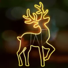  Home NEON 4 szarvas figura, LED-es neon fény, két oldalú, fém váz, IP44, kültéri, beltéri, napsárga
