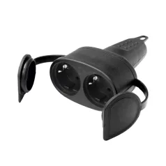   Home NGA 02 földelt dupla aljzat egyenes kábelvezetéssel, 2 aljzat gyermekvédelemmel, kül- és beltéren is használható, max. 3680 W, fekete