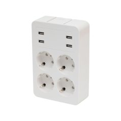   Home NV41USB tálcás USB-s elosztó, 4 földelt aljzat, 4 USB aljzat össz. 1,9A, elforgatható csatlakozódugó, max.3680W,