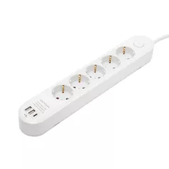   HOME NV5K3USBC hálózati elosztó, 3 m, H05VV-F 3G1,5 mm2 kábel, 5 védőérintkezős aljzat, USB töltőaljzat, max. 3680W, kétpólusú kapcsoló, beltéri kivitel