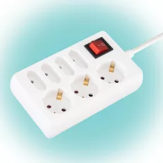   Home NV 17/WH hálózati elosztó, 1,5 m, H05VV-F 3G1,0 mm2 kábel, kapcsolós, IP20 kivitel, 3 védőérintkezős és 4 euro aljzat, max. 3500W, fehér