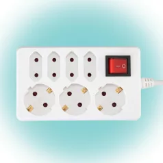   Home NV 17/WH hálózati elosztó, 1,5 m, H05VV-F 3G1,0 mm2 kábel, kapcsolós, IP20 kivitel, 3 védőérintkezős és 4 euro aljzat, max. 3500W, fehér