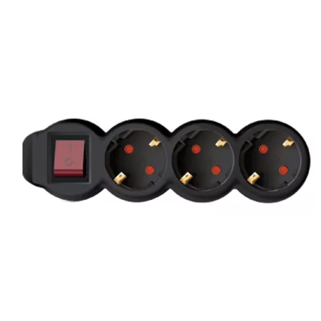 Home NV 3K-3/BK/1,5 hálózati elosztó, 3 m, H05VV-F 3G1,5 mm2 kábel, kétpólusú kapcsoló, IP20 kivitel, 3 védőérintkezős aljzat, max. 3500W, fekete