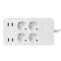  Home NV 4 WIFI smart elosztó, 1,5 m, H05VV-F 3G1,5 mm2 kábel, 4 földelt aljzat, 4 USB aljzat, max.3680W, Tuya alkalmazás kompatibilis, WiFi-s
