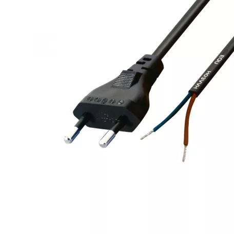 Home N 2/VDE hálózati csatlakozókábel, 1,5 m, H03VVH2-F 2x0,75 mm2 kábel, ónozott véggel, max.500W, fekete