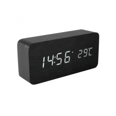   Home OC 04 digitális LED ébresztőóra, valódi faburkolat, tapsra aktiválható fehér kijelző, dátum és hőmérséklet kijelzés, elemes vagy hálózati tápellátás